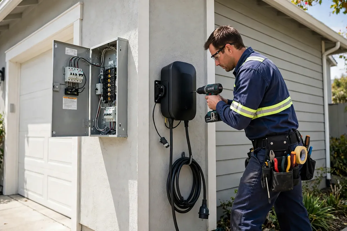 Licensed electrician installing Level 2 EV charger in Orlando