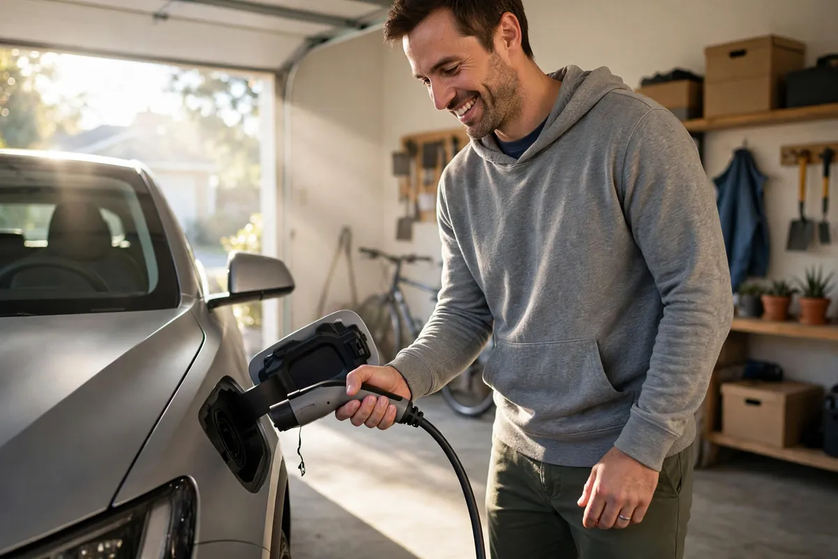 EV charging at home in the garage overnight